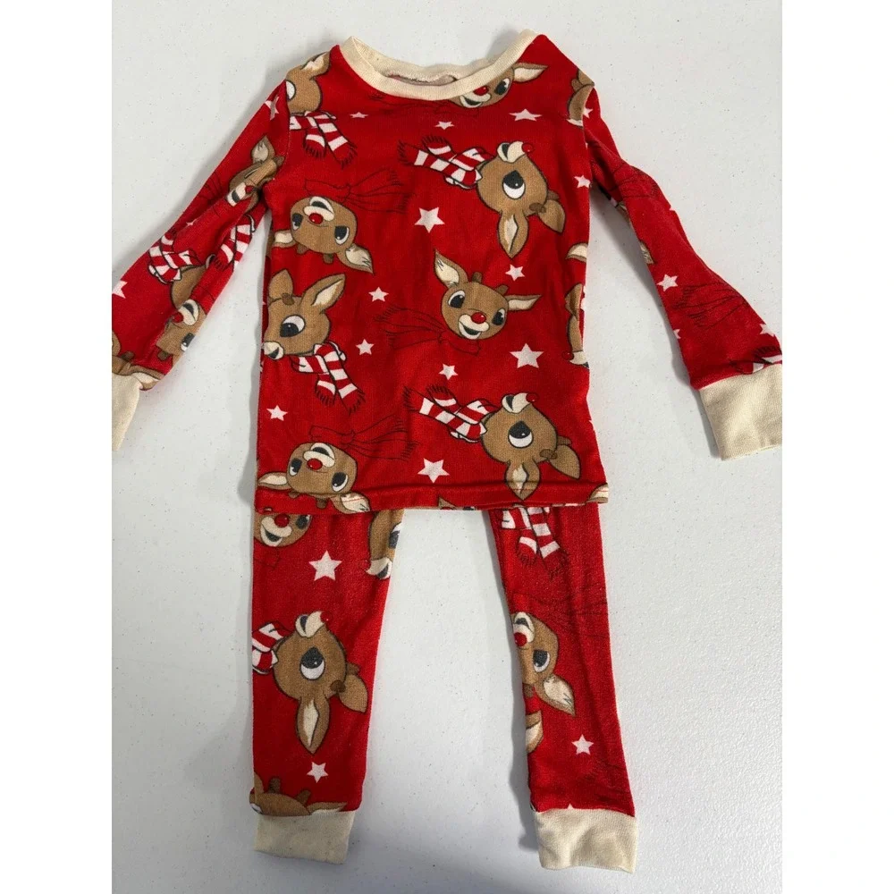 Disney Mickey Mouse & Rudolph Red-Nosed Reindeer Christmas Pajamas Set 3T Red